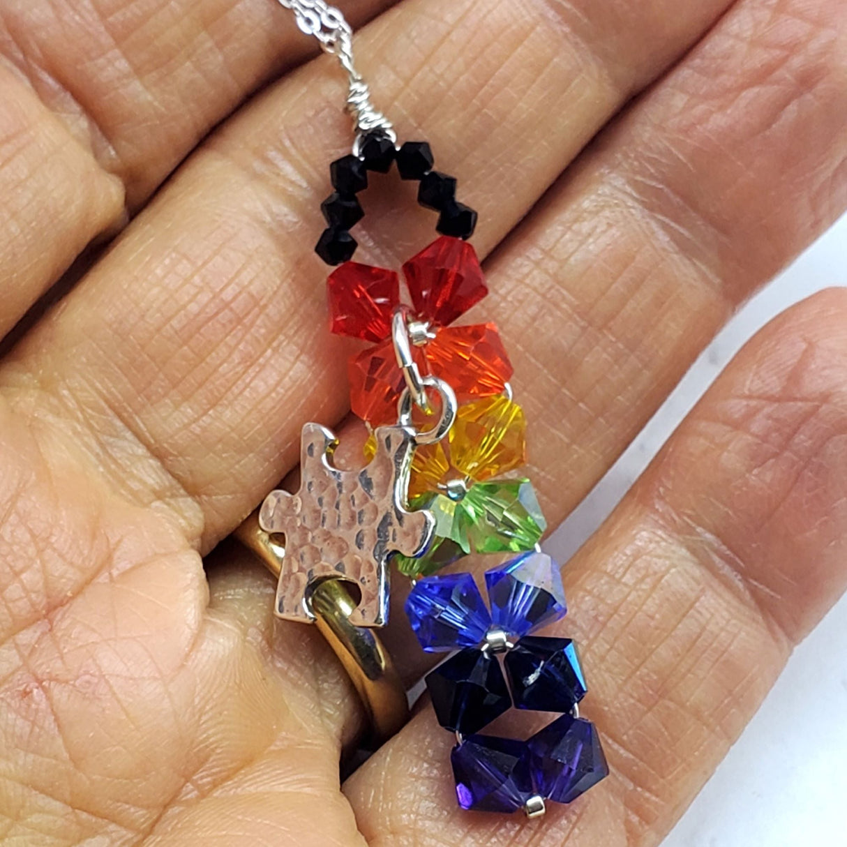 Wire Woven Rainbow Autism Puzzle Piece Bar Necklace-2024 Limited Edition from Alexa Martha Designs
