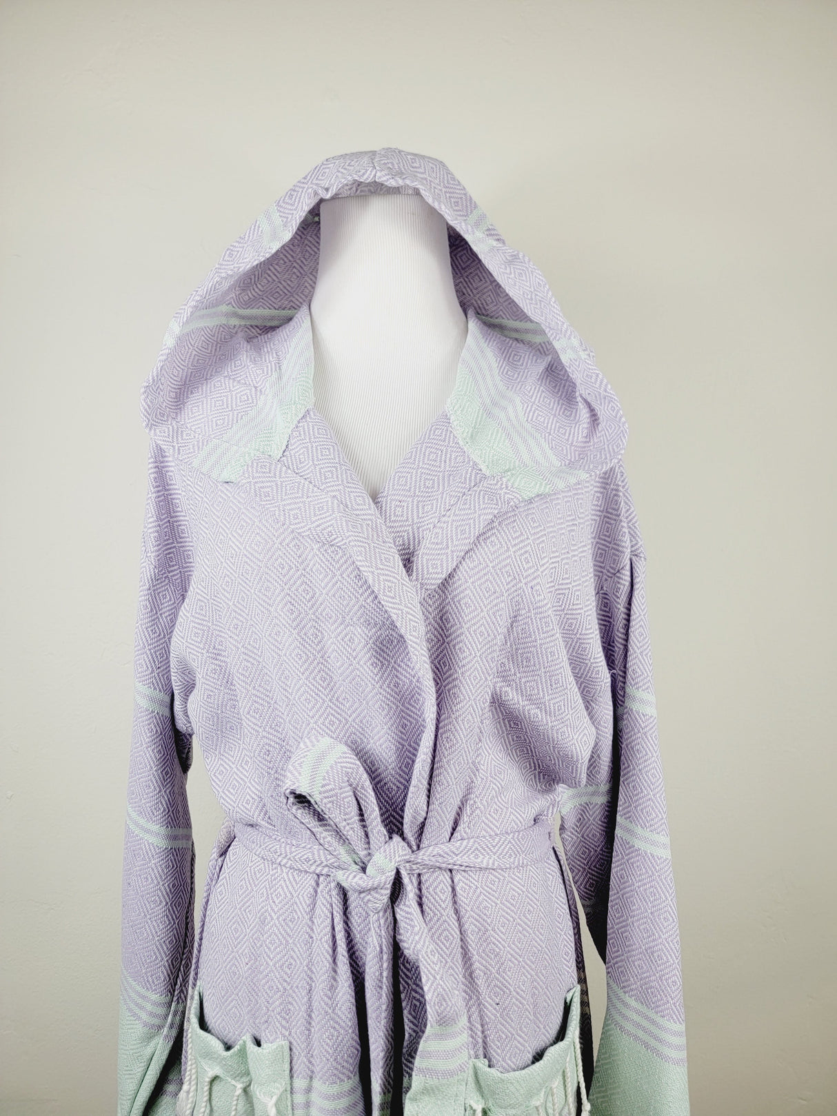 Unisex Robe, Beach or spa Robe with pockets - Lilac / Mint from EBRU Home
