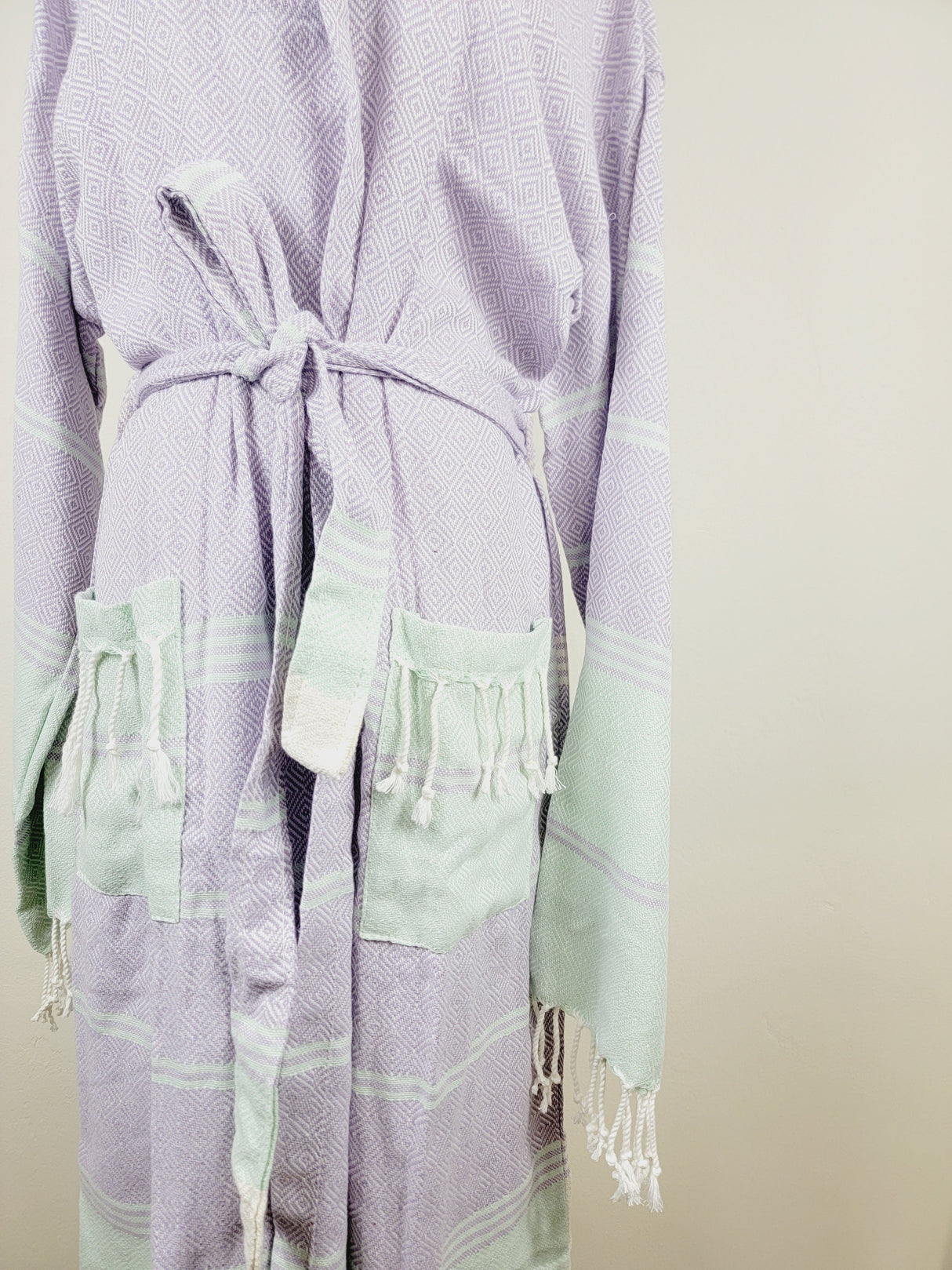 Unisex Robe, Beach or spa Robe with pockets - Lilac / Mint from EBRU Home