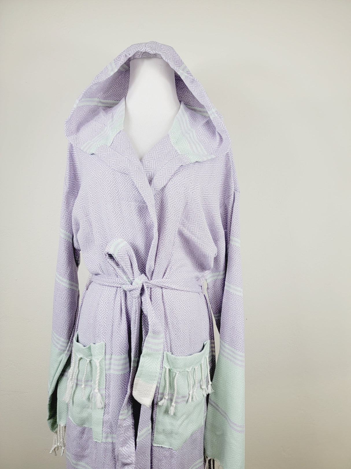 Unisex Robe, Beach or spa Robe with pockets - Lilac / Mint from EBRU Home