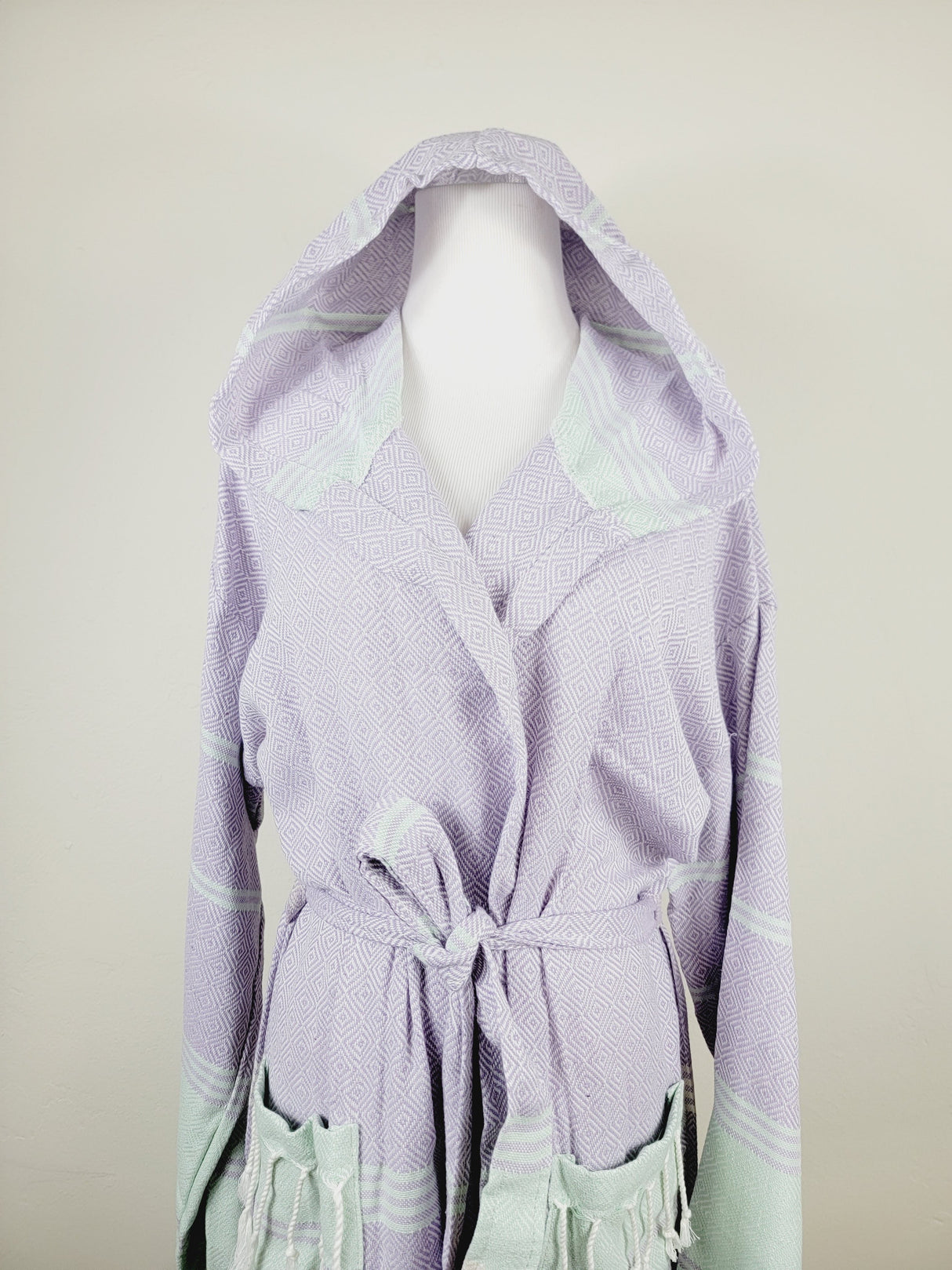Unisex Robe, Beach or spa Robe with pockets - Lilac / Mint from EBRU Home