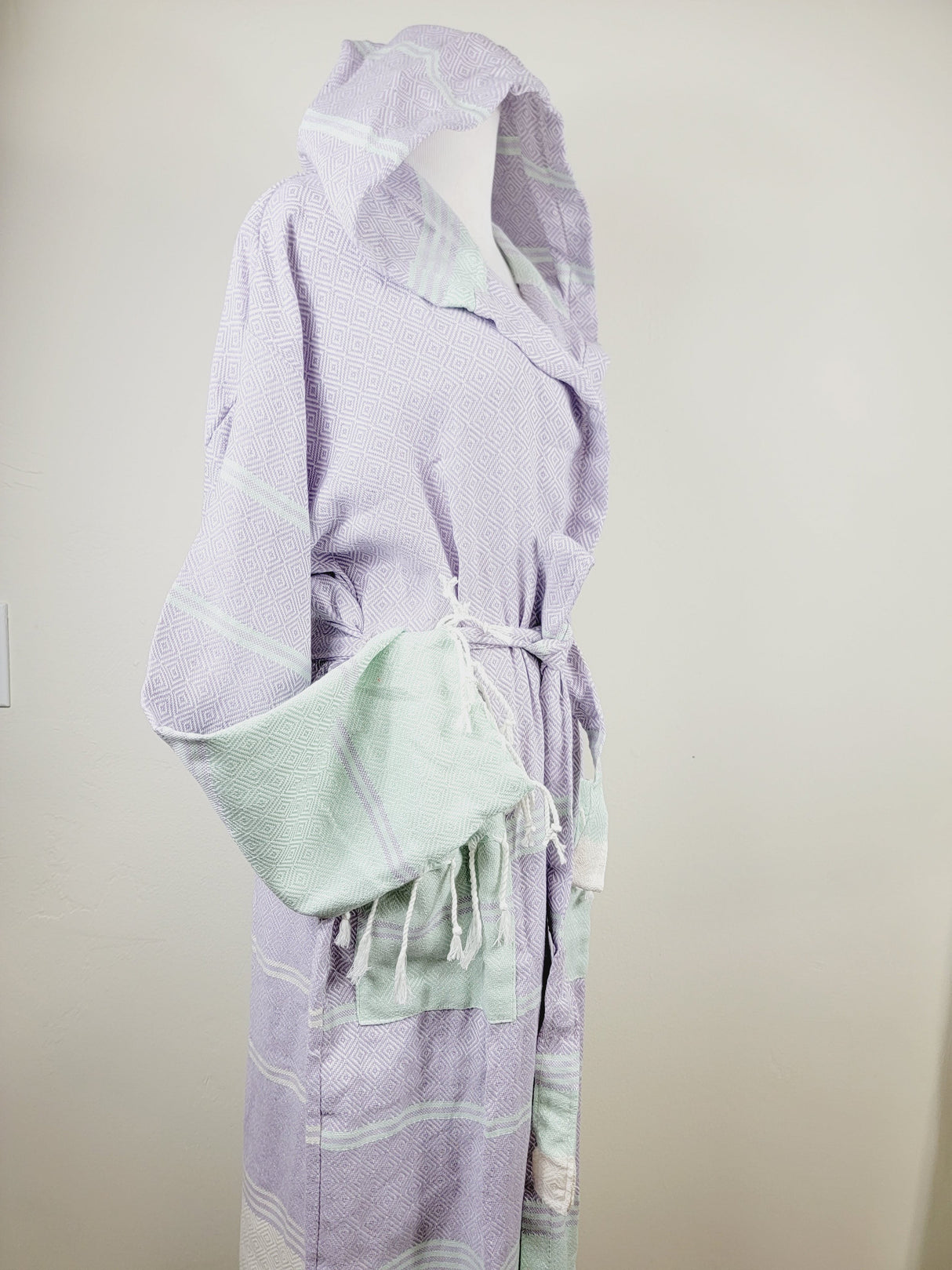 Unisex Robe, Beach or spa Robe with pockets - Lilac / Mint from EBRU Home