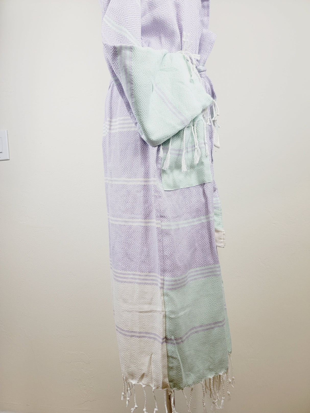 Unisex Robe, Beach or spa Robe with pockets - Lilac / Mint from EBRU Home