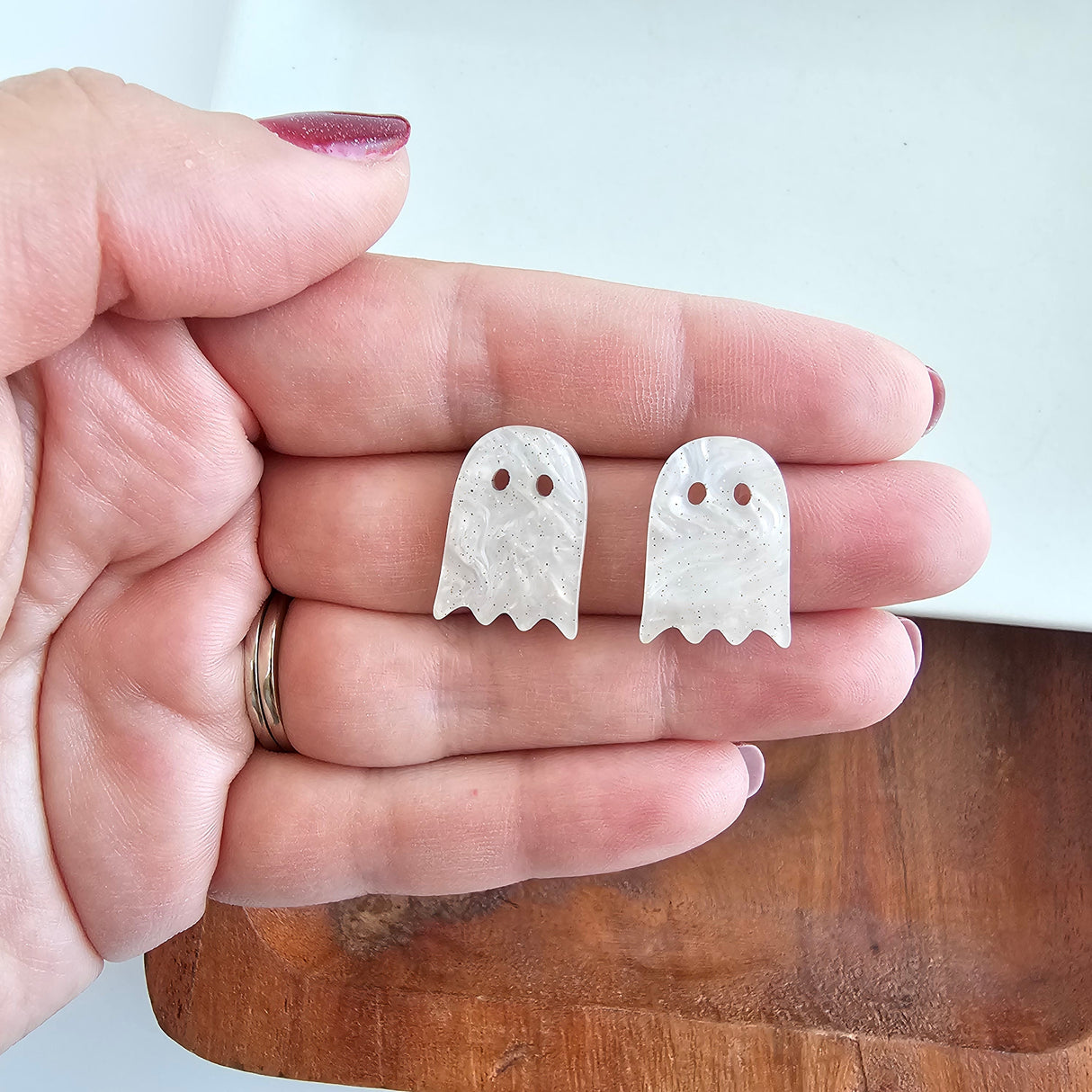 Ghost Studs - White Shimmer from Spiffy & Splendid