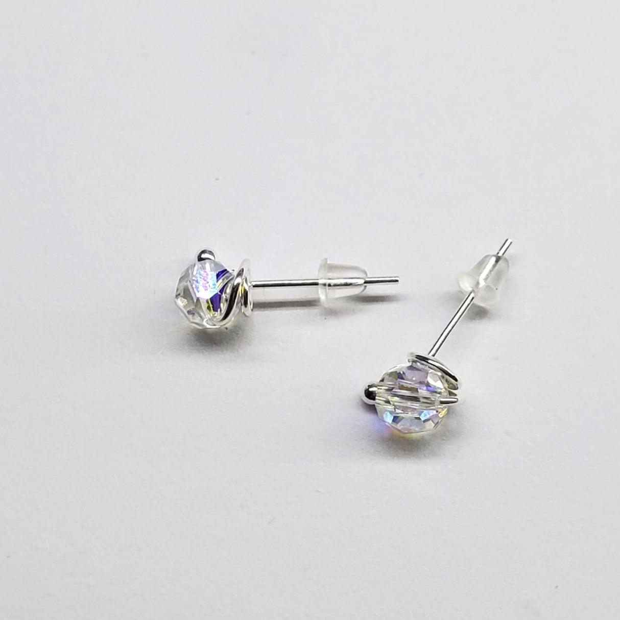 6mm Silver Spiral Crystal Stud Earrings from Alexa Martha Designs