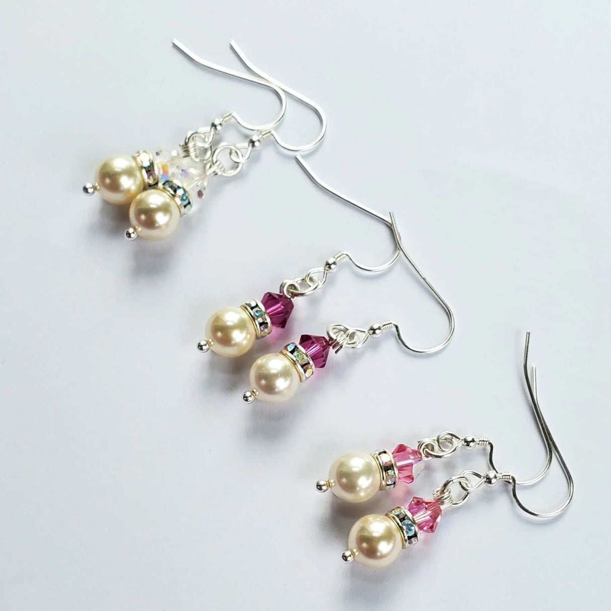 Silver Swarovski Crystal Pearl Stack Earrings in Various Colors from Alexa Martha Designs