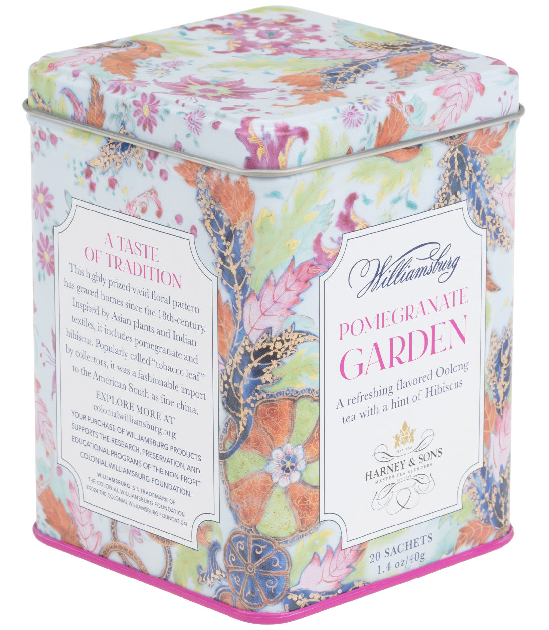 Williamsburg Pomegranate Garden, Tin of 20 Sachets from Harney & Sons Fine Teas