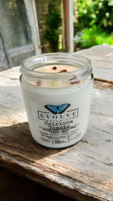 Classic 9oz Jam Jar Crystal Soy Candle - Heirloom Tomato (Prehnite & Red Jasper) from Evolve Botanica
