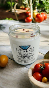 Classic 9oz Jam Jar Crystal Soy Candle - Heirloom Tomato (Prehnite & Red Jasper) from Evolve Botanica
