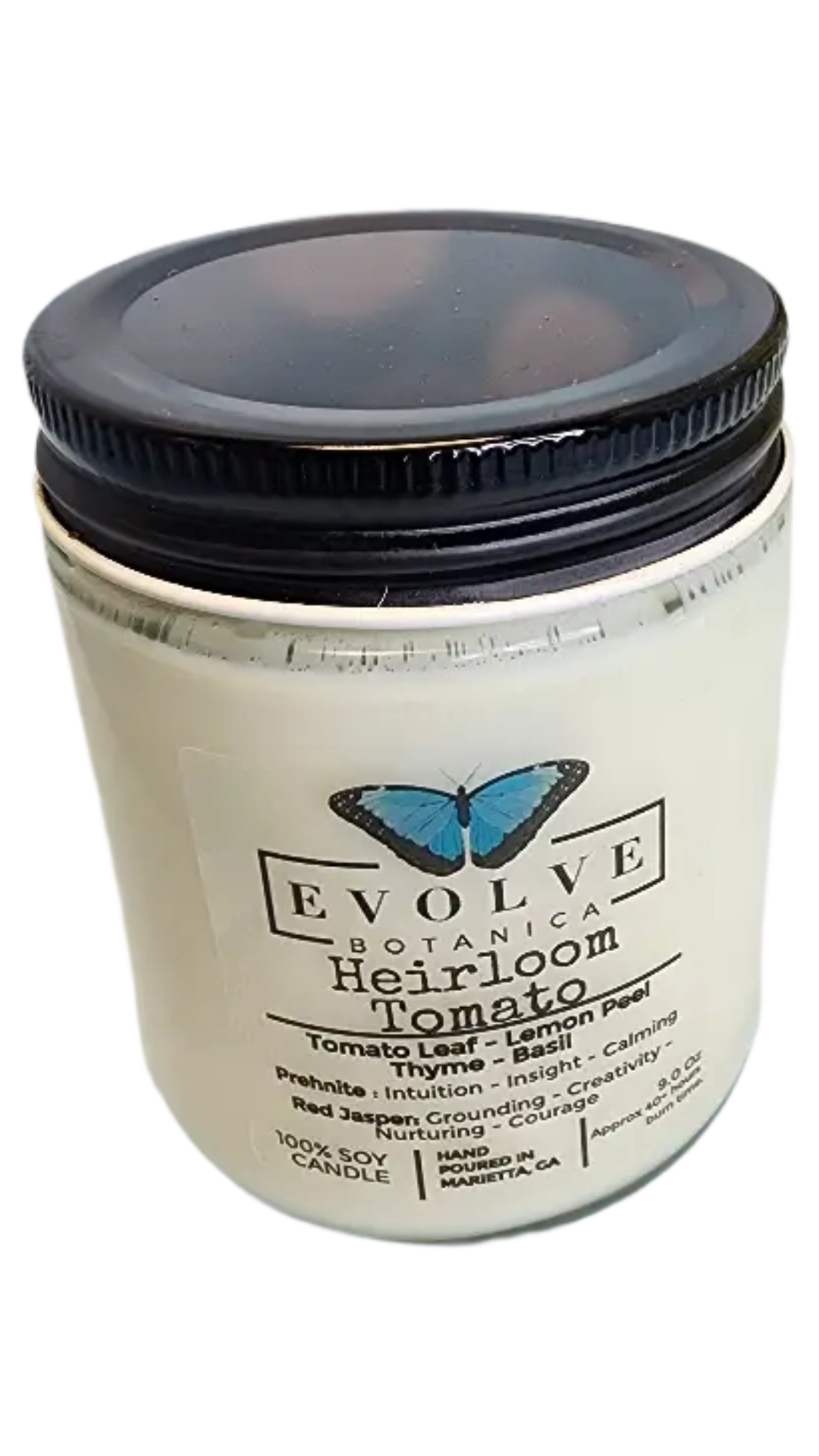 Classic 9oz Jam Jar Crystal Soy Candle - Heirloom Tomato (Prehnite & Red Jasper) from Evolve Botanica