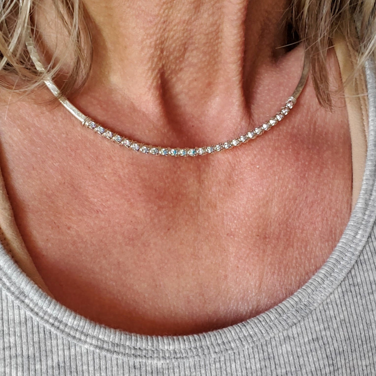 Heavy Gauge 925 Silver Wire Wrapped Swarovski Crystal Choker Necklace from Alexa Martha Designs