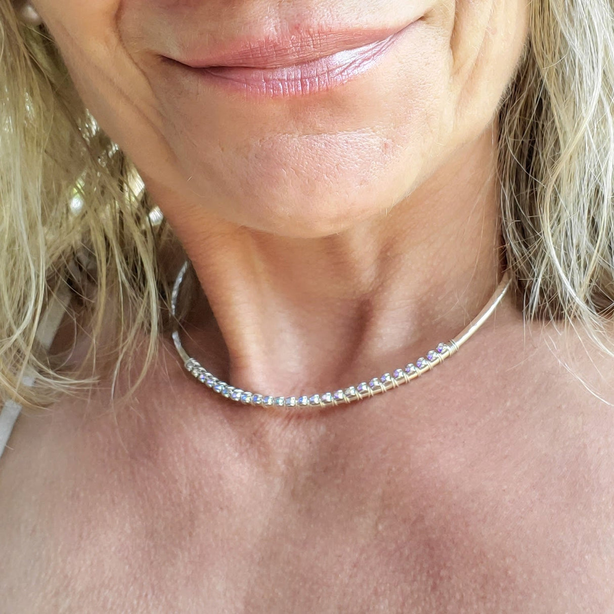 Heavy Gauge 925 Silver Wire Wrapped Swarovski Crystal Choker Necklace from Alexa Martha Designs