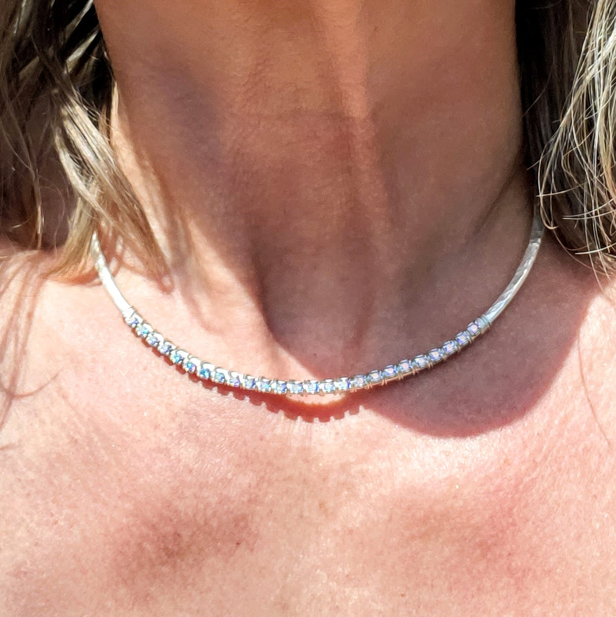 Heavy Gauge 925 Silver Wire Wrapped Swarovski Crystal Choker Necklace from Alexa Martha Designs
