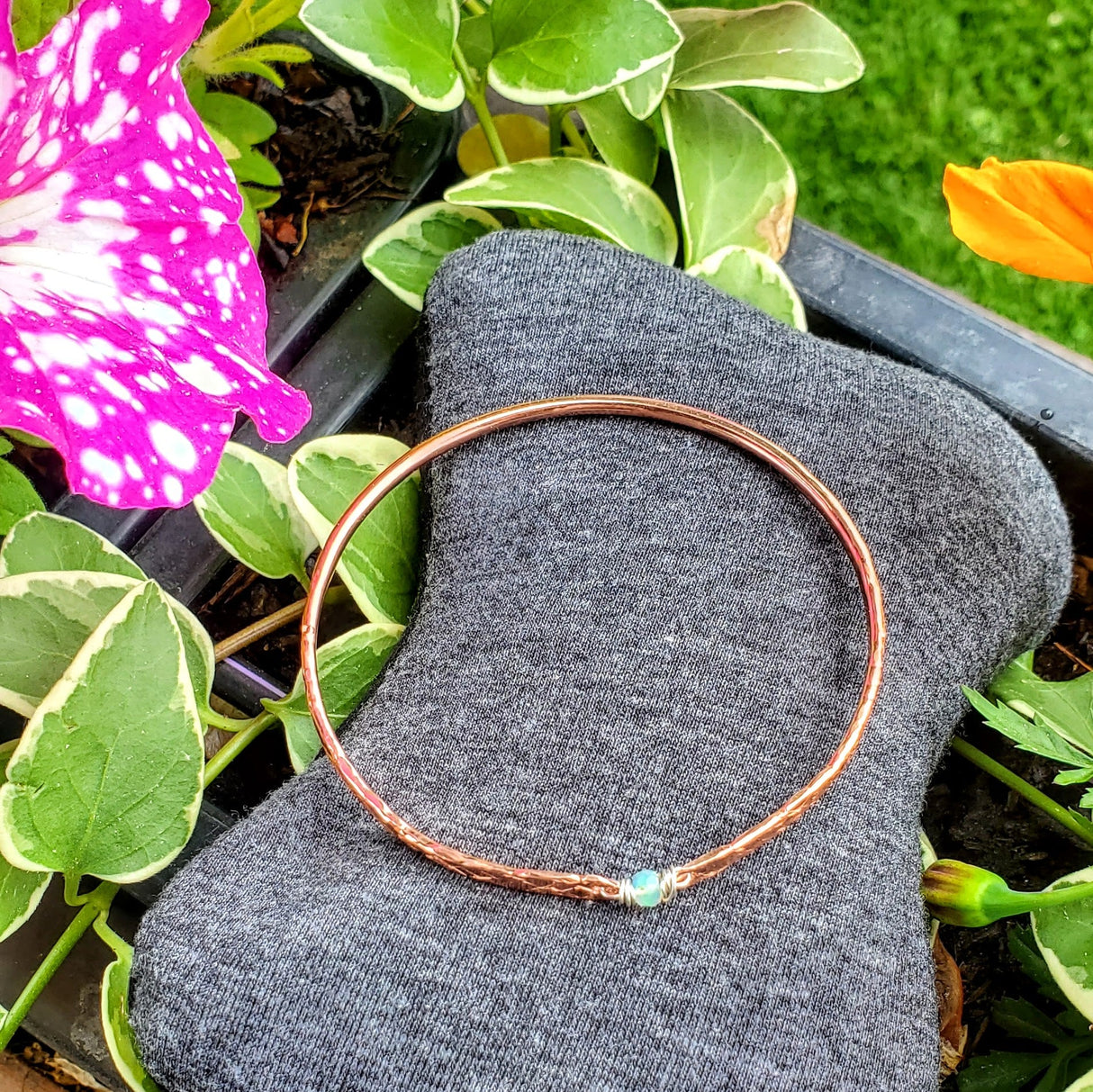 Bestselling Copper Brides Mag Bangle wire wrapped with AAA+ Ethiopian Opal from Alexa Martha Designs