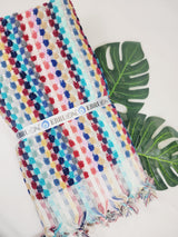 Bath Towels, Organic Turkish Cotton Pom Pom Towels in Pink multicolor