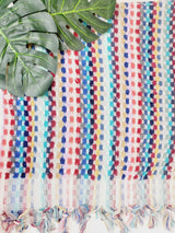Bath Towels, Organic Turkish Cotton Pom Pom Towels in Pink multicolor