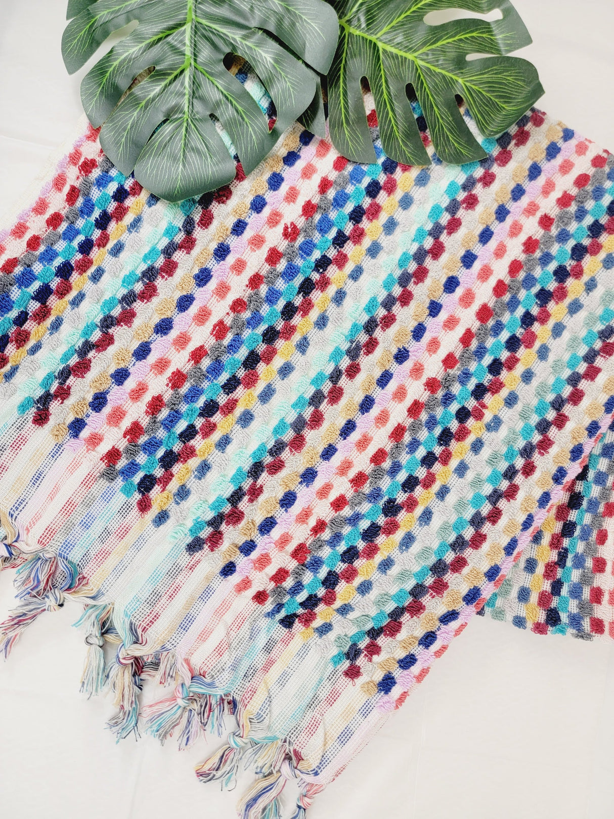 Bath Towels, Organic Turkish Cotton Pom Pom Towels in Pink multicolor
