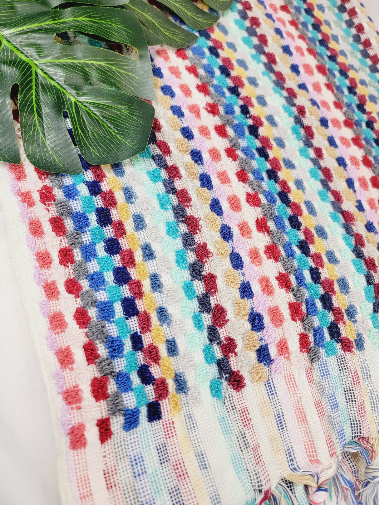 Bath Towels, Organic Turkish Cotton Pom Pom Towels in Pink multicolor