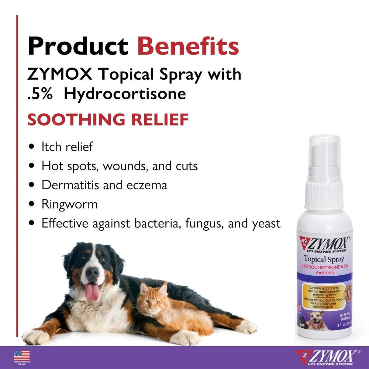 Zymox Enzymatic Topical Spray with Hydrocortisone 0.5% for Dogs & Cats (2 oz) from HardyPaw