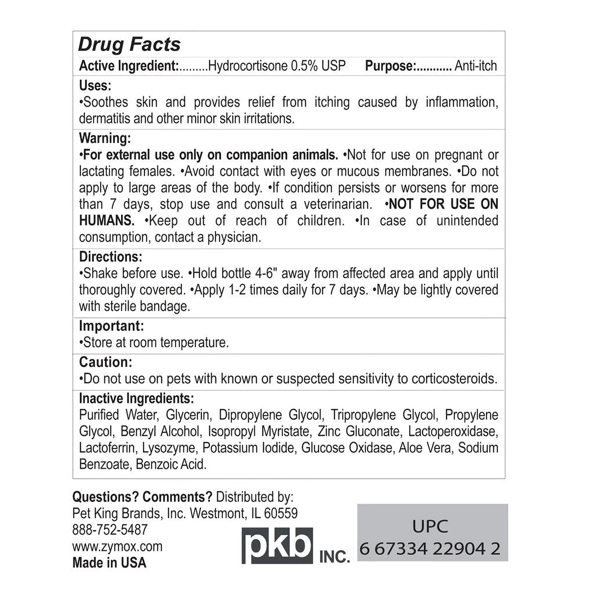 Zymox Enzymatic Topical Spray with Hydrocortisone 0.5% for Dogs & Cats (2 oz) from HardyPaw
