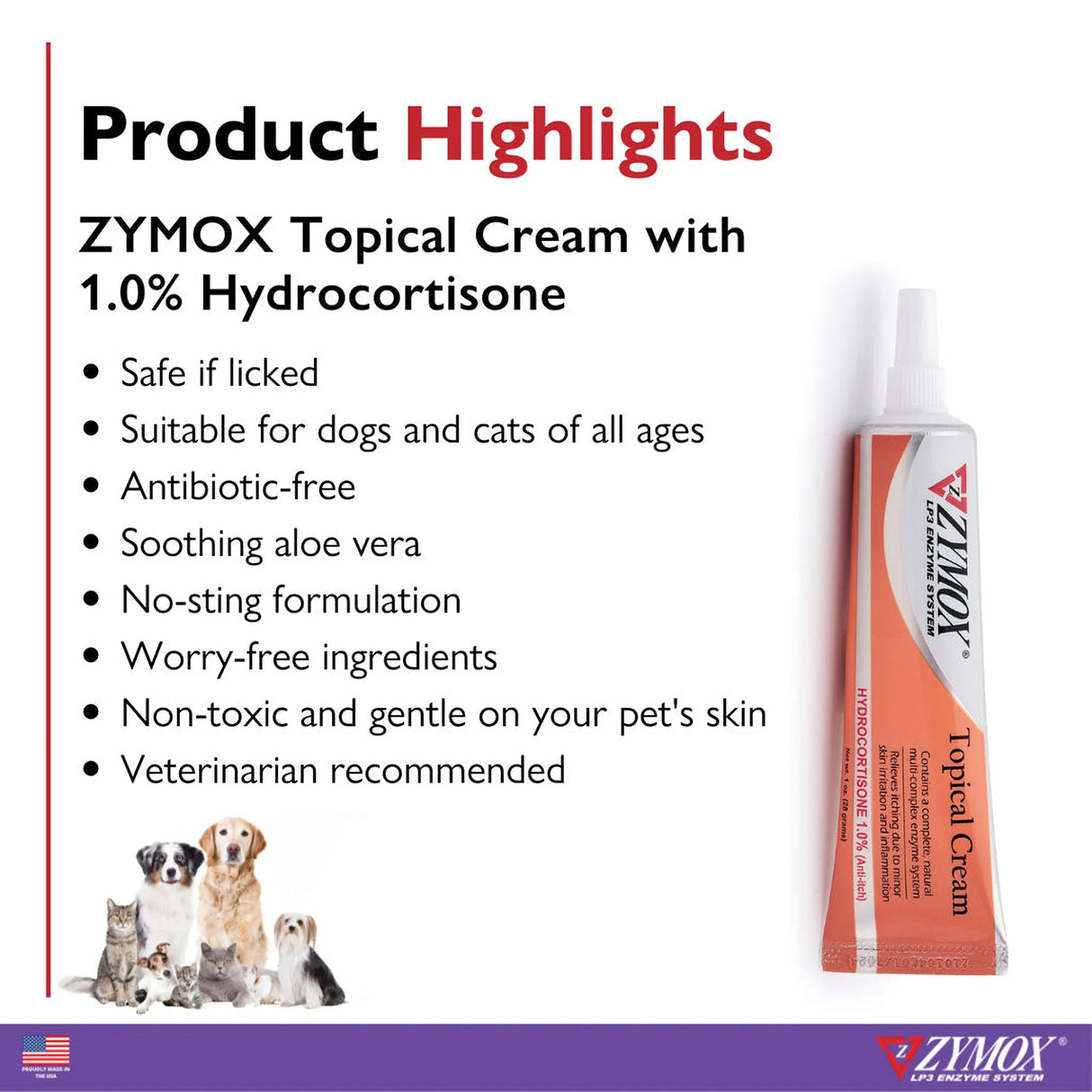 Zymox Veterinary Strength Topical Cream Hydrocortisone 1.0% for Dogs & Cats (1 oz) from HardyPaw