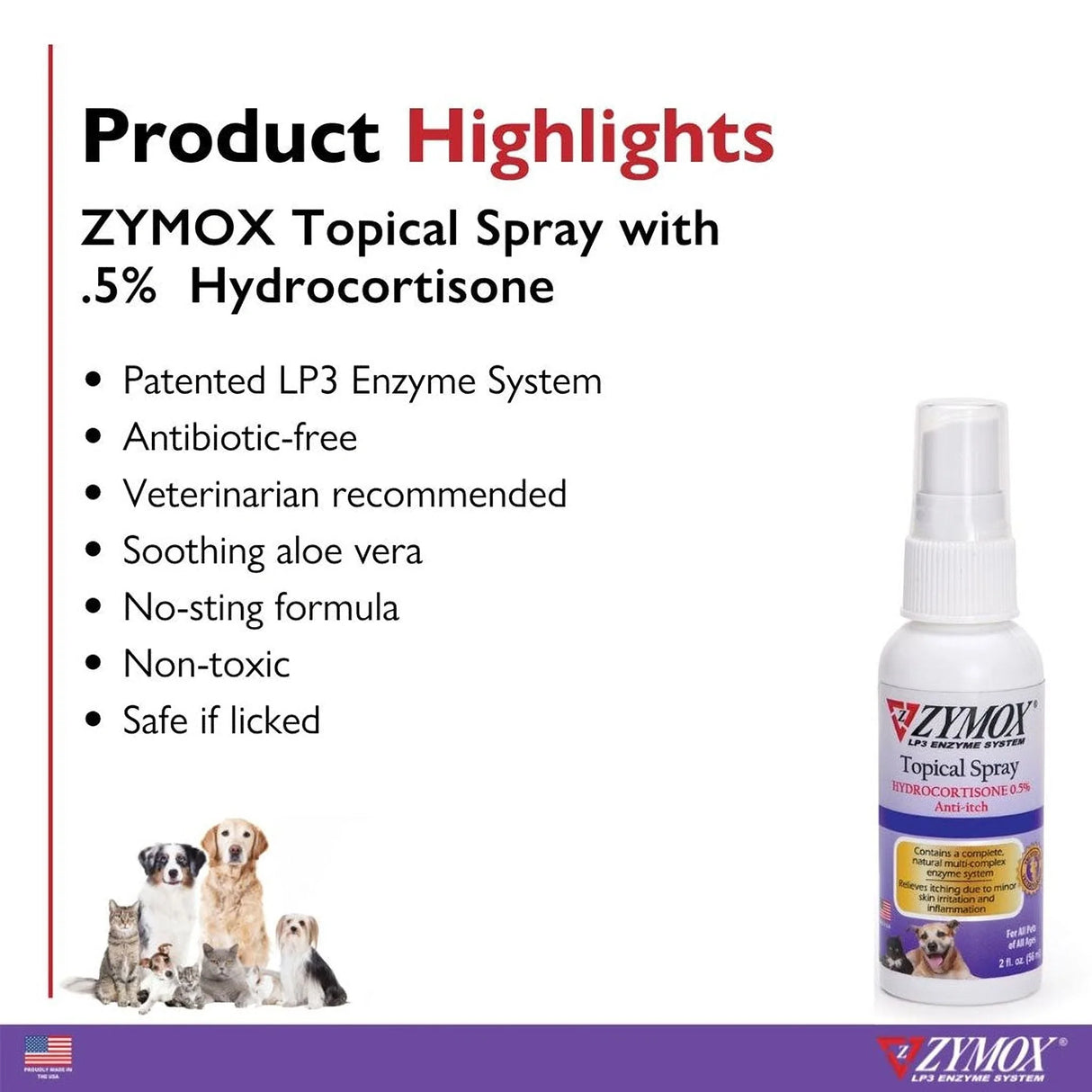 Zymox Enzymatic Topical Spray with Hydrocortisone 0.5% for Dogs & Cats (2 oz) from HardyPaw