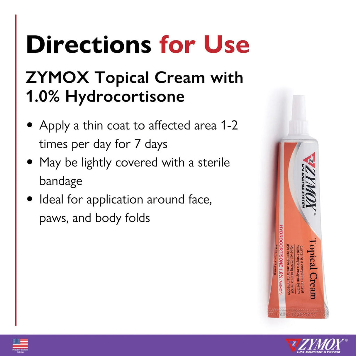 Zymox Veterinary Strength Topical Cream Hydrocortisone 1.0% for Dogs & Cats (1 oz) from HardyPaw