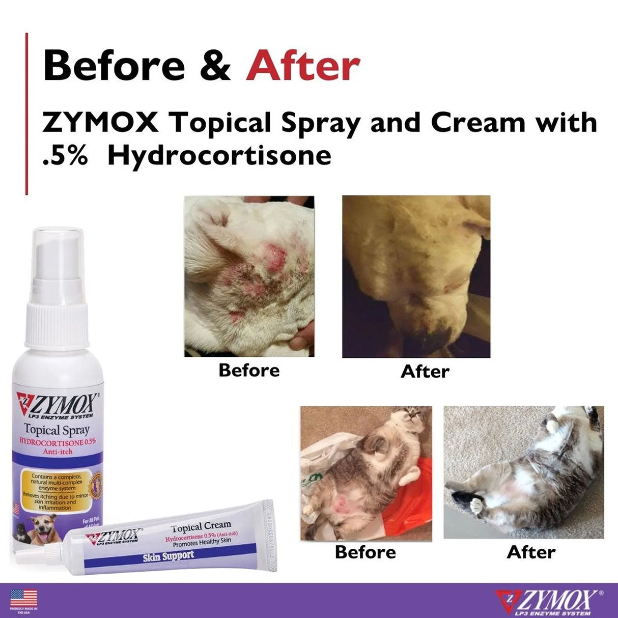 Zymox Enzymatic Topical Spray with Hydrocortisone 0.5% for Dogs & Cats (2 oz) from HardyPaw