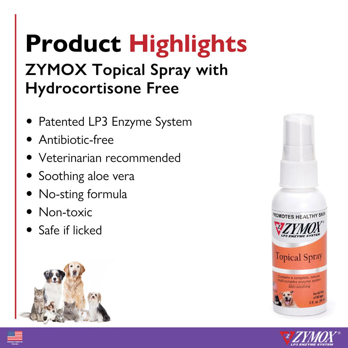 Zymox Topical Spray Hydrocortisone Free for Dogs & Cats (2 oz) from HardyPaw