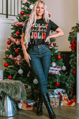 Black HOLLY JOLLY Vibes Christmas Crew Neck T Shirt from MsDressly