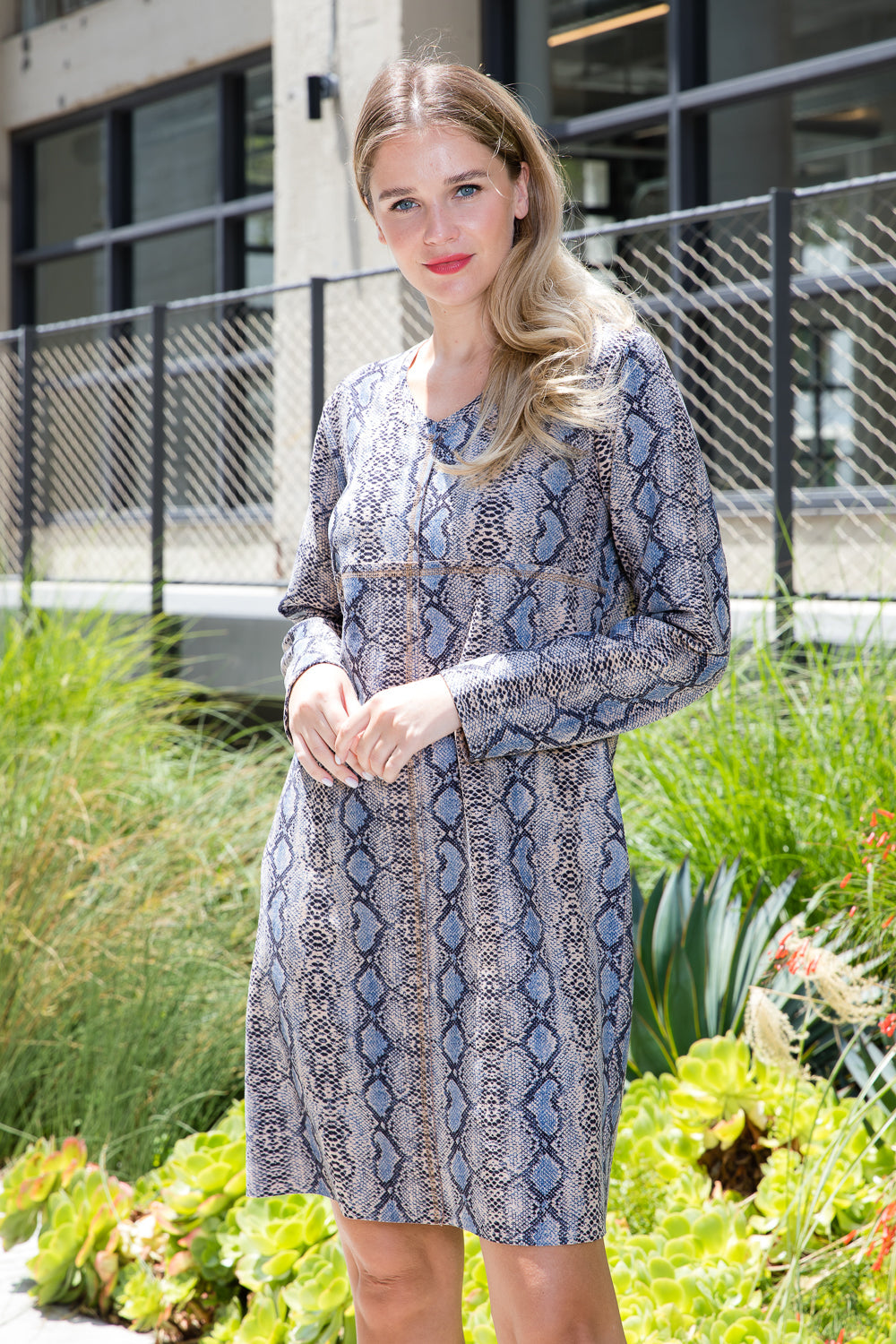 Aurora Suede V Neck Dress - Snake (with pockets or without) from Joh Apparel