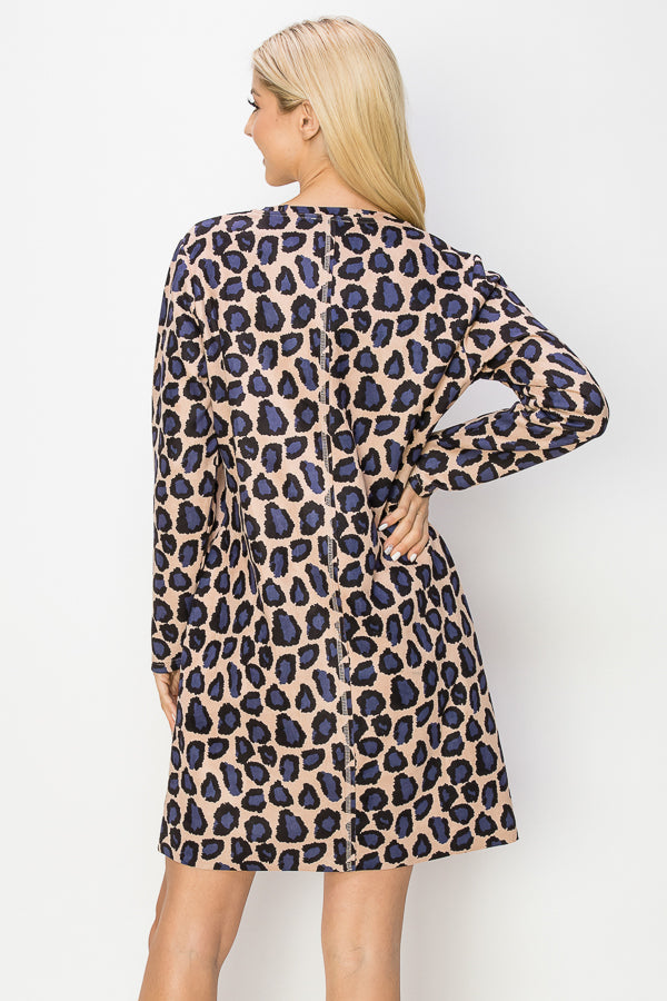 Aurora Suede Round Neck Dress - Cheetah (with pockets or without) from Joh Apparel