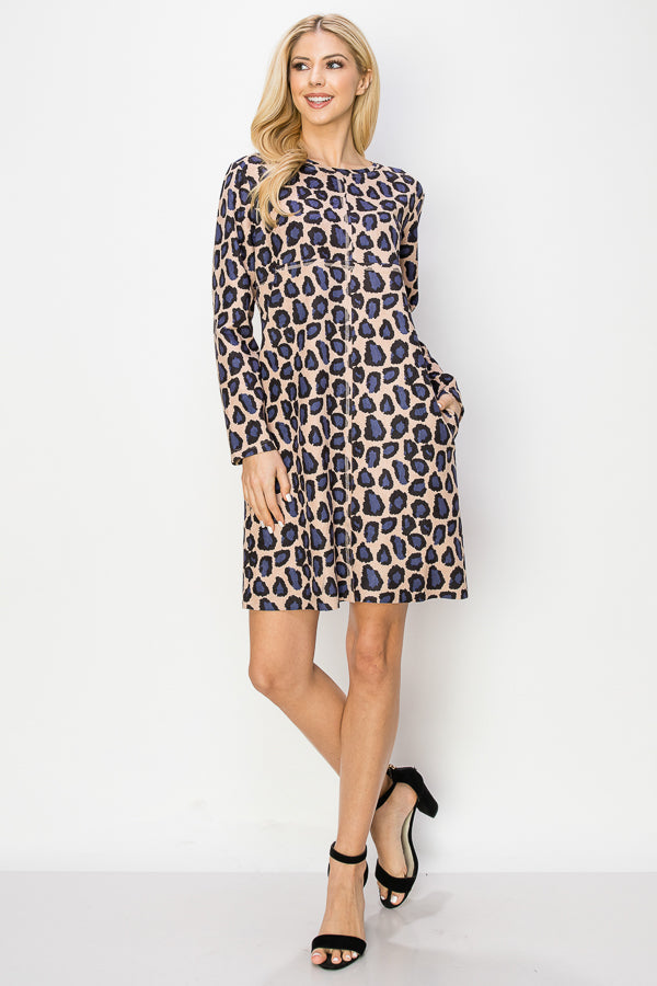 Aurora Suede Round Neck Dress - Cheetah (with pockets or without) from Joh Apparel
