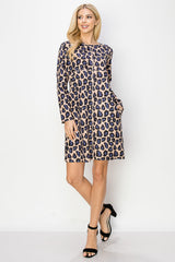 Aurora Suede Round Neck Dress - Cheetah (with pockets or without) from Joh Apparel