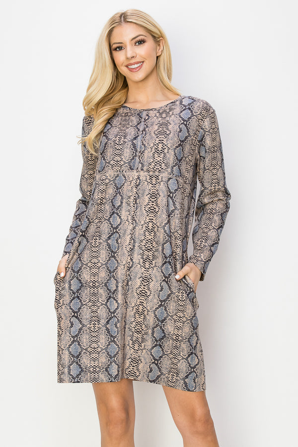 Aurora Suede Round Neck Dress - Snake (with pockets or without) from Joh Apparel