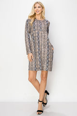 Aurora Suede Round Neck Dress - Snake (with pockets or without) from Joh Apparel
