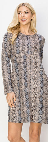 Aurora Suede Round Neck Dress - Snake (with pockets or without) from Joh Apparel