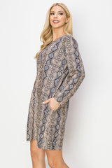 Aurora Suede Round Neck Dress - Snake (with pockets or without) from Joh Apparel