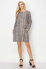 Aurora Suede Round Neck Dress - Snake (with pockets or without) from Joh Apparel