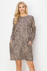 Aurora Suede Round Neck Dress - Zebra (with pockets or without) from Joh Apparel