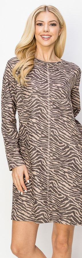 Aurora Suede Round Neck Dress - Zebra (with pockets or without) from Joh Apparel