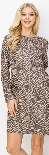 Aurora Suede Round Neck Dress - Zebra (with pockets or without) from Joh Apparel