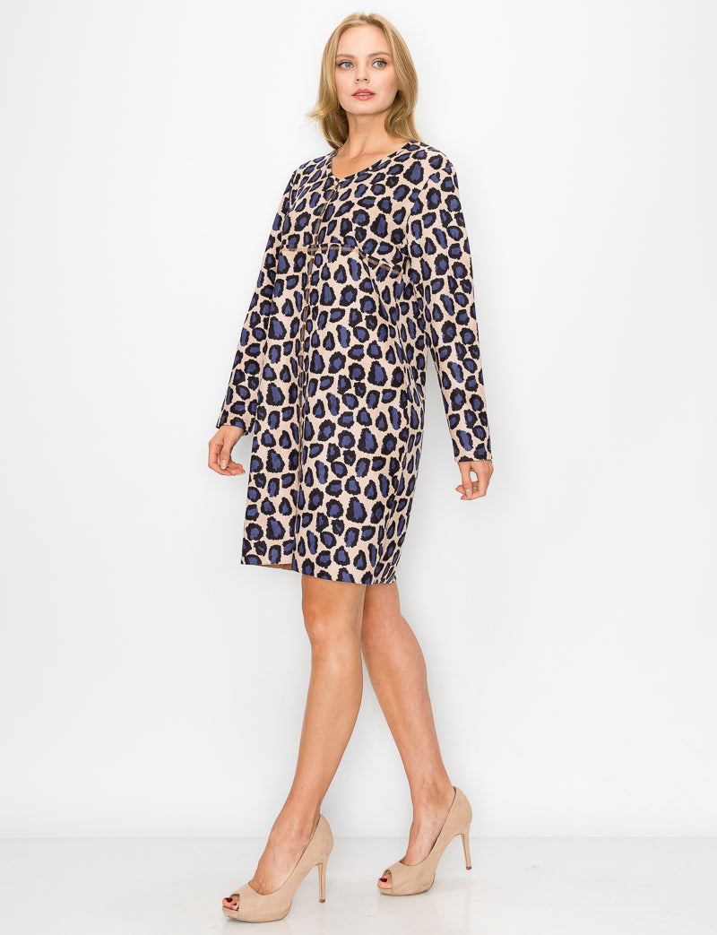 Aurora Suede V Neck Dress - Cheetah (with pockets or without) from Joh Apparel