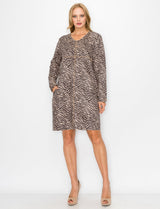 Aurora Suede V Neck Dress - Zebra (with pockets or without) from Joh Apparel