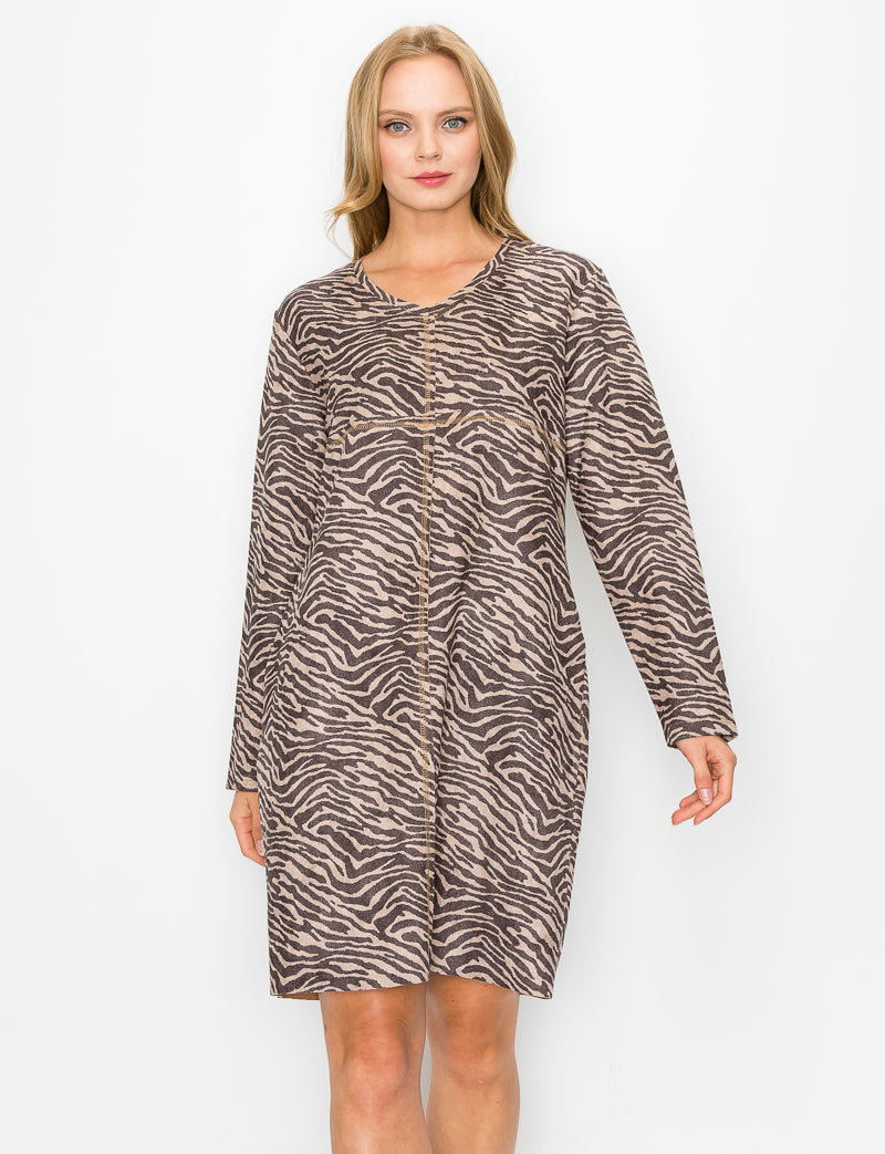 Aurora Suede V Neck Dress - Zebra (with pockets or without) from Joh Apparel