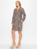 Aurora Suede V Neck Dress - Zebra (with pockets or without) from Joh Apparel