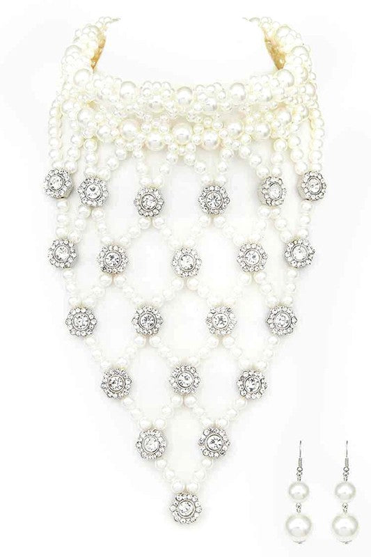 Crystal Accent Pearl Choker Statement Necklace Set from My Pampered Life Seattle