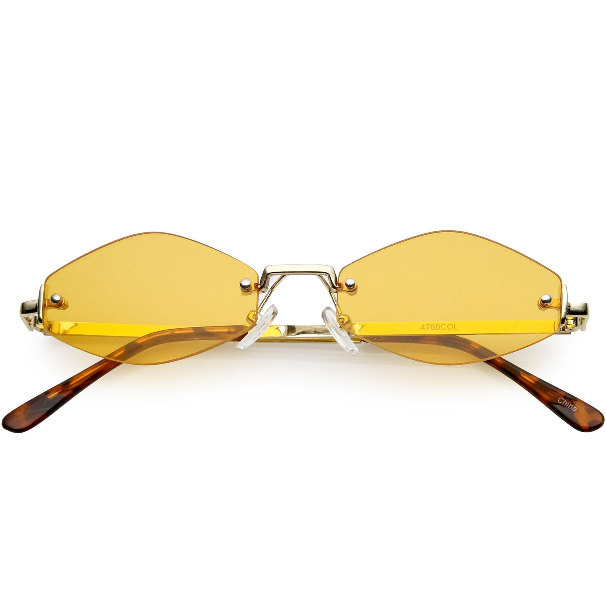 Small Rimless Color Tone Geometric Hexagon Sunglasses C591 from zeroUV