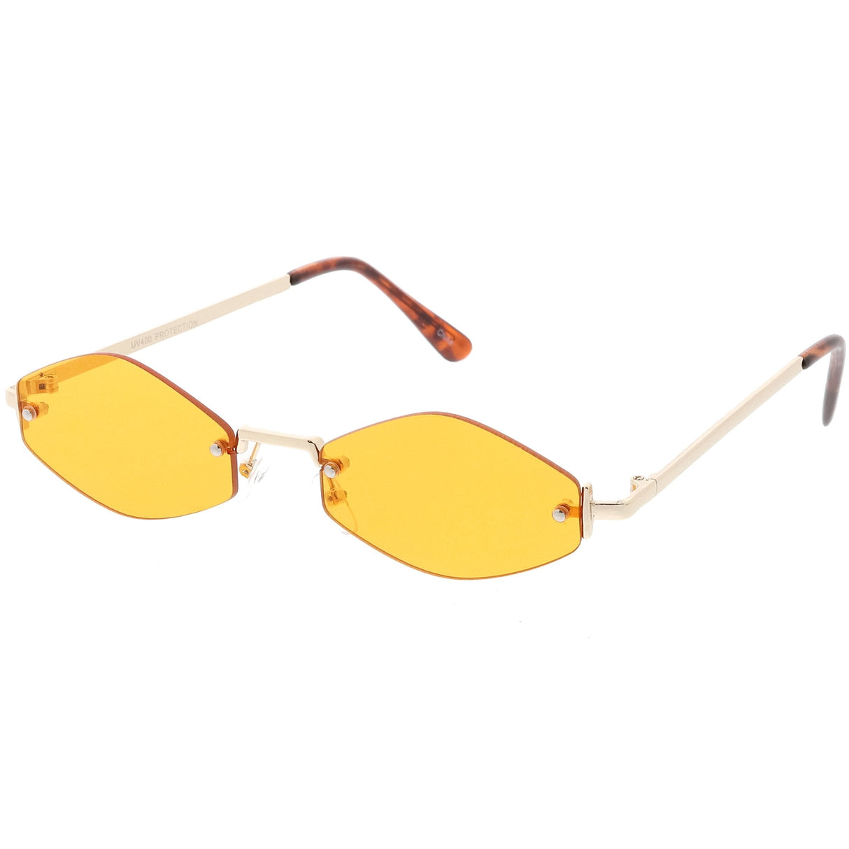 Small Rimless Color Tone Geometric Hexagon Sunglasses C591 from zeroUV