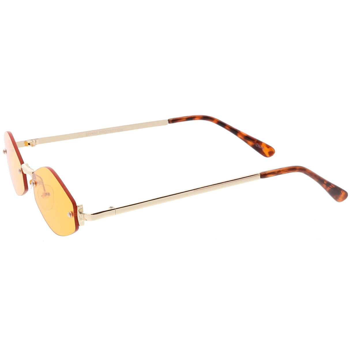 Small Rimless Color Tone Geometric Hexagon Sunglasses C591 from zeroUV